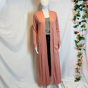 Mauve Long Open front Sweater Maxi Duster Cardigan Size‎ L